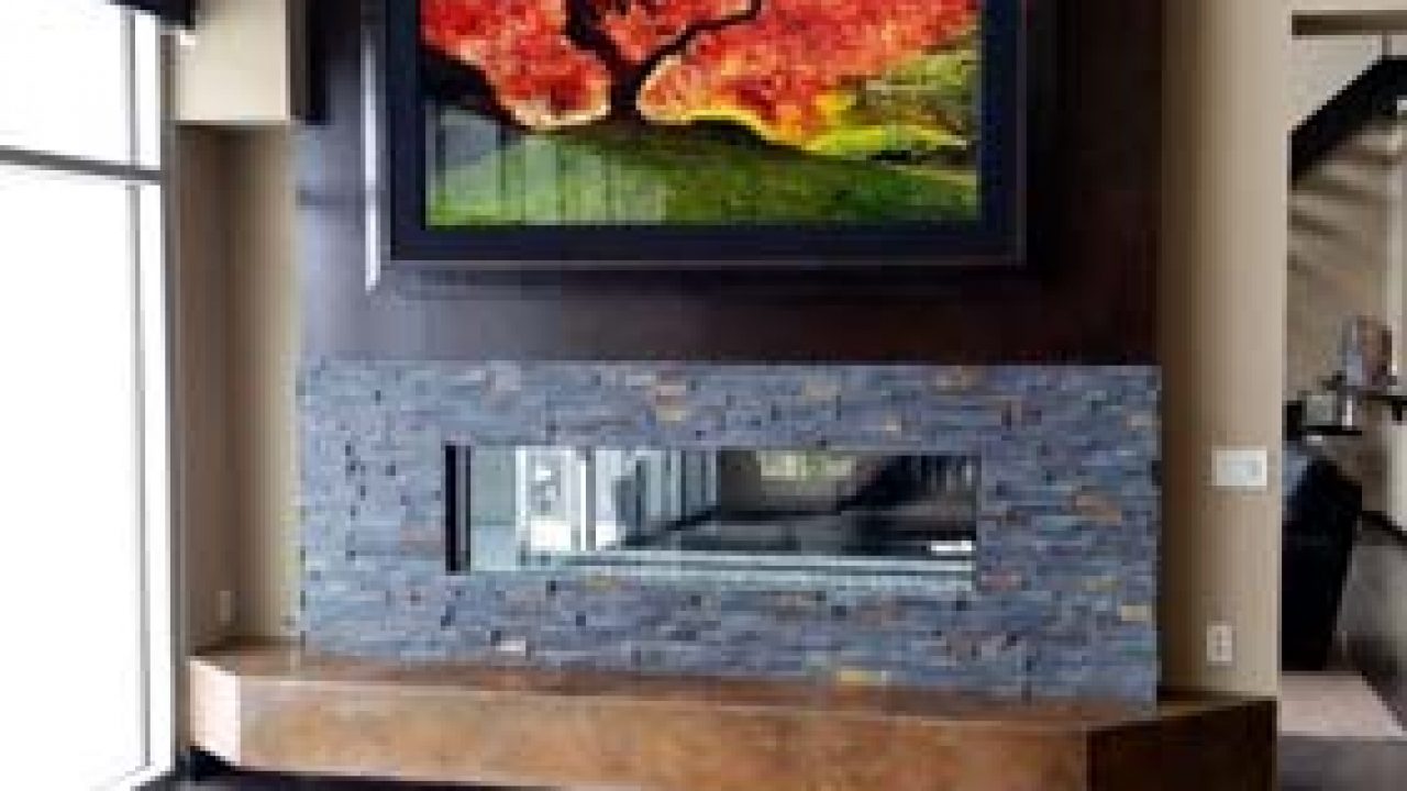 Concrete Brown Wall Accent With Stacked Stone Surround