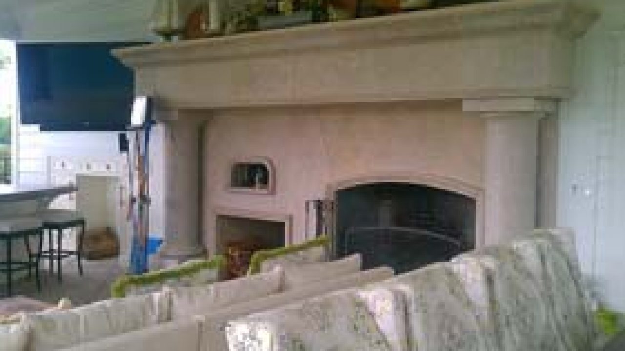 Tan Cast Concrete Fire Place Surround And Mantle