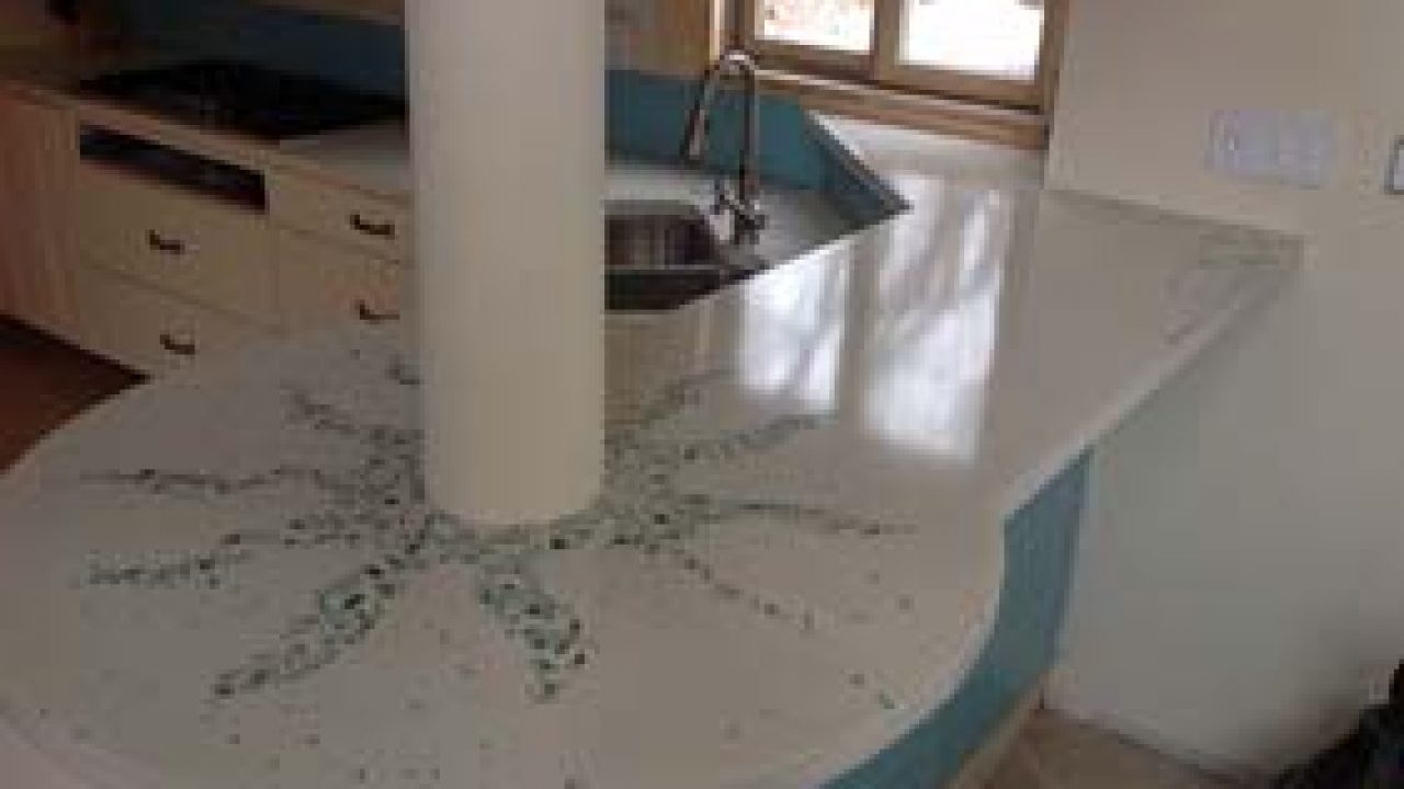 Blue Glass Terrazzo White Concrete Counter Top