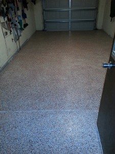 Tan Black And White Epoxy Flake Garage Floor Surecrete