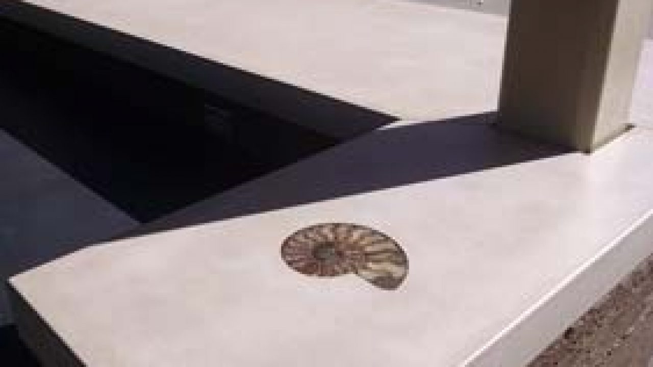 White Concrete Countertop With Sea Shell Inlay Picture Surecrete