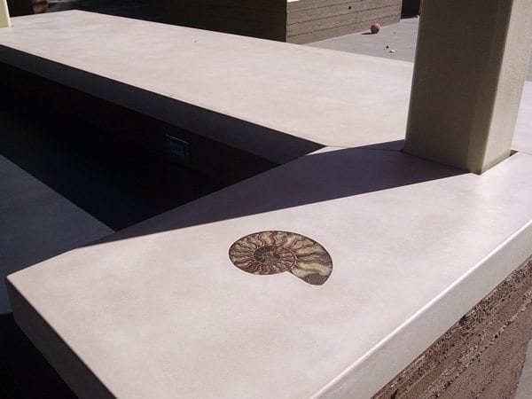 White Concrete Countertop With Sea Shell Inlay Picture Surecrete