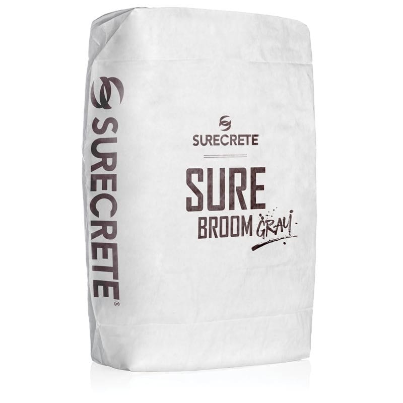 SureBroom ™ Gray is a concrete broom overlay mix that comes in a gray or white mix. Patio or driveway concrete overlay is for sold or damaged concrete with SureCrete’s just add water mix and when applied properly, our broom overlay product test well over 6000 PSI when cured.